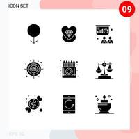 Modern Set of 9 Solid Glyphs and symbols such as crayons box presentation head shot target Editable Vector Design Elements