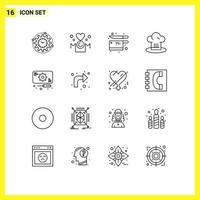 Set of 16 Modern UI Icons Symbols Signs for cook chef love cafe utensil Editable Vector Design Elements