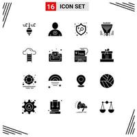 User Interface Pack of 16 Basic Solid Glyphs of stair dollar justice funnel filter Editable Vector Design Elements