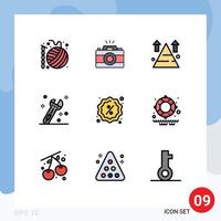 Group of 9 Filledline Flat Colors Signs and Symbols for badge tool picture construction sucess Editable Vector Design Elements