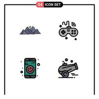 Pack of 4 creative Filledline Flat Colors of mountain wifi nature internet switch Editable Vector Design Elements