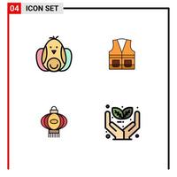 Universal Icon Symbols Group of 4 Modern Filledline Flat Colors of chicken lantern easter labour china Editable Vector Design Elements