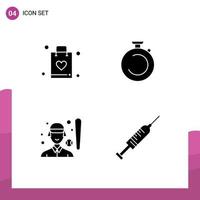 Editable Vector Line Pack of 4 Simple Solid Glyphs of bag baseball faq stopwatch female Editable Vector Design Elements