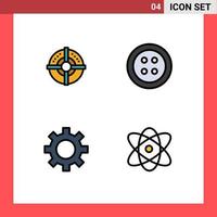 Group of 4 Filledline Flat Colors Signs and Symbols for target setting point tools education Editable Vector Design Elements