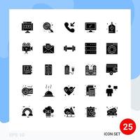 Group of 25 Modern Solid Glyphs Set for birthday imac zoom device computer Editable Vector Design Elements