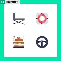 Universal Icon Symbols Group of 4 Modern Flat Icons of chair support rest help love Editable Vector Design Elements