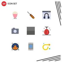 User Interface Pack of 9 Basic Flat Colors of basic image tools camera help Editable Vector Design Elements