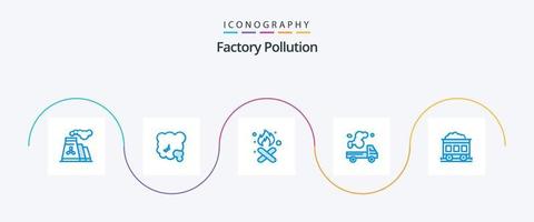 Factory Pollution Blue 5 Icon Pack Including pollution. emission. burn. truck. smoke vector