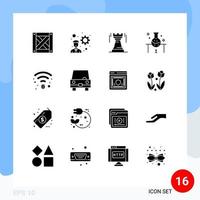 Group of 16 Solid Glyphs Signs and Symbols for coffee science lab strategy science experiment laboratory research Editable Vector Design Elements