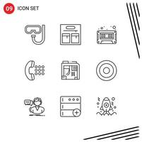 Outline Pack of 9 Universal Symbols of computer box cassette atx dial Editable Vector Design Elements