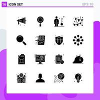 Mobile Interface Solid Glyph Set of 16 Pictograms of magnifier party employee decoration person Editable Vector Design Elements