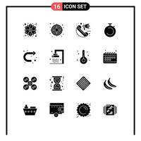 Mobile Interface Solid Glyph Set of 16 Pictograms of sign watch call timer clock Editable Vector Design Elements