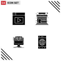 Modern Set of 4 Solid Glyphs Pictograph of web cv market document browser Editable Vector Design Elements