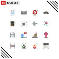 Modern Set of 16 Flat Colors Pictograph of men movember security hipster warning Editable Pack of Creative Vector Design Elements