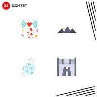 Pictogram Set of 4 Simple Flat Icons of heart asteroid signal nature meteor Editable Vector Design Elements