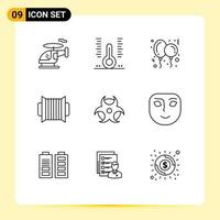 Group of 9 Outlines Signs and Symbols for physic music balloon instrument accordion Editable Vector Design Elements