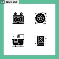 4 User Interface Solid Glyph Pack of modern Signs and Symbols of speed test bath speedometer ecommerce cleaning Editable Vector Design Elements