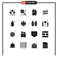 Mobile Interface Solid Glyph Set of 16 Pictograms of drink feeder report baby hardware Editable Vector Design Elements