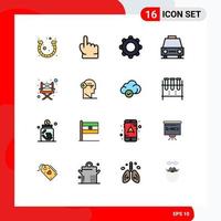 Modern Set of 16 Flat Color Filled Lines Pictograph of transport sedans touch car mobile Editable Creative Vector Design Elements