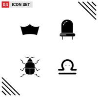 4 Universal Solid Glyphs Set for Web and Mobile Applications crown insect crypto currency light astrology Editable Vector Design Elements