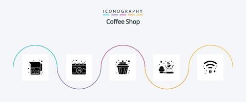 Coffee Shop Glyph 5 Icon Pack Including coffee. powder. cupcake. measuring spoon. coffee vector