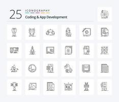 Coding And App Development 25 Line icon pack including chemistry. virus. app. mobile vector