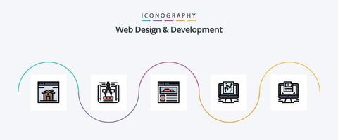 Web Design And Development Line Filled Flat 5 Icon Pack Including . design. web page. computer. web vector