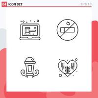 Editable Vector Line Pack of 4 Simple Filledline Flat Colors of auction lantern shop light heart Editable Vector Design Elements