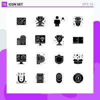 Group of 16 Solid Glyphs Signs and Symbols for pot flower medal person human Editable Vector Design Elements