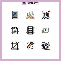 9 User Interface Filledline Flat Color Pack of modern Signs and Symbols of back to school clip money paper test Editable Vector Design Elements
