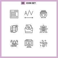 User Interface Pack of 9 Basic Outlines of folder document folder luck document investment Editable Vector Design Elements