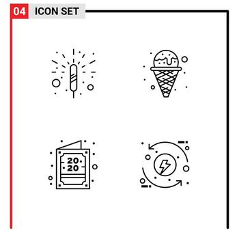 móvil interfaz línea conjunto de 4 4 pictogramas de petardo invitación crema gofre proceso editable vector diseño elementos