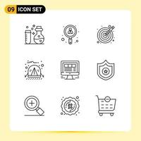 9 Creative Icons Modern Signs and Symbols of laptop jungle design travel camp Editable Vector Design Elements