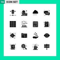 16 User Interface Solid Glyph Pack of modern Signs and Symbols of grid support sky rain service faq Editable Vector Design Elements