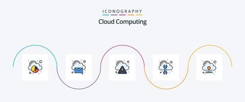 Cloud Computing Line Filled Flat 5 Icon Pack Including connection. tool. cloud. repair. cloud vector
