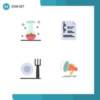 Set of 4 Vector Flat Icons on Grid for ball fork eye document restaurant Editable Vector Design Elements