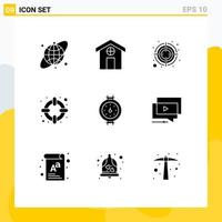 Pictogram Set of 9 Simple Solid Glyphs of youtube pipe goal meter support Editable Vector Design Elements