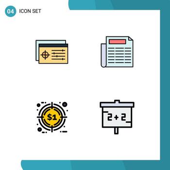 4 4 línea de relleno plano color concepto para sitios web móvil y aplicaciones ajuste promoción objeto documento pizarra editable vector diseño elementos