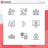 Set of 9 Vector Outlines on Grid for right weightlifting candle sport dumbbell Editable Vector Design Elements