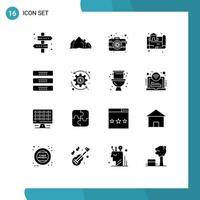 Mobile Interface Solid Glyph Set of 16 Pictograms of real location mountain estate photography Editable Vector Design Elements