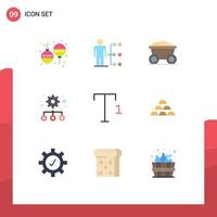 Set of 9 Modern UI Icons Symbols Signs for gold font trolley settings hierarchy Editable Vector Design Elements