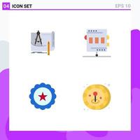 User Interface Pack of 4 Basic Flat Icons of blueprint game construction activities glass Editable Vector Design Elements