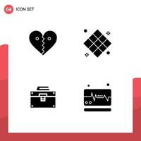 Pack of 4 Modern Solid Glyphs Signs and Symbols for Web Print Media such as heart recreation break chess box Editable Vector Design Elements