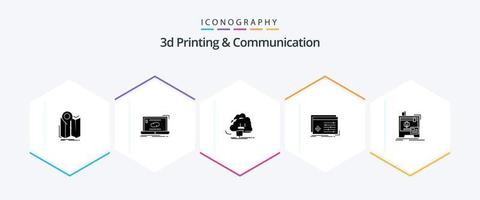 3d Printing And Communication 25 Glyph icon pack including processing. file. sync. power. energy vector