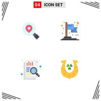 Pack of 4 Modern Flat Icons Signs and Symbols for Web Print Media such as research data location goal golden Editable Vector Design Elements