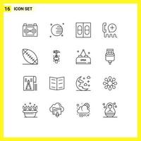 Pictogram Set of 16 Simple Outlines of football service medicine interface customer Editable Vector Design Elements