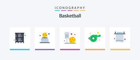 baloncesto plano 5 5 icono paquete incluso interior. silbar. cesta. deporte. deporte. creativo íconos diseño vector