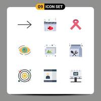 9 Thematic Vector Flat Colors and Editable Symbols of design see health search look Editable Vector Design Elements