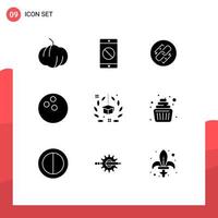 Mobile Interface Solid Glyph Set of 9 Pictograms of university hat connection award sport Editable Vector Design Elements