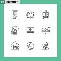 Outline Pack of 9 Universal Symbols of cash money train radio communication Editable Vector Design Elements